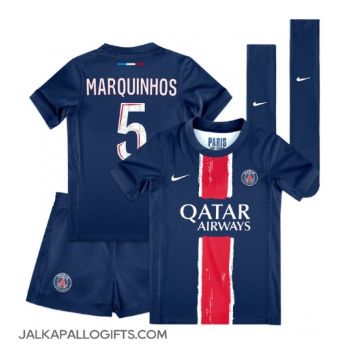 Paris Saint-Germain Marquinhos #5 Koti Peliasu Lasten 2024-25 Lyhythihainen (+ Lyhyet housut)